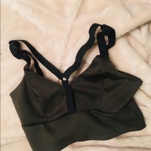 Olive green crop top with cross front